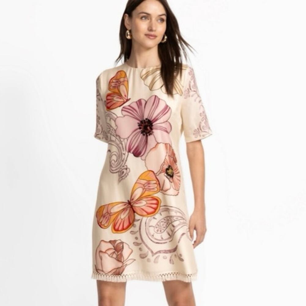 NWT! Johnny Was Womens Plus XL Daisee Fringe Mini Dress Summer Silk Boho Flowy